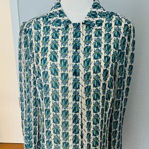TORY BURCH Beetle Silk Button Down Blouse Long Sleeve Sz 6 NEVER WORN
